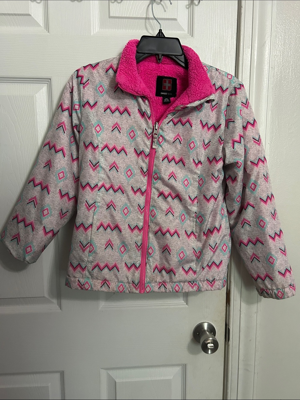 Swiss Tech Girls Pink & Gray Patterned  Jacket